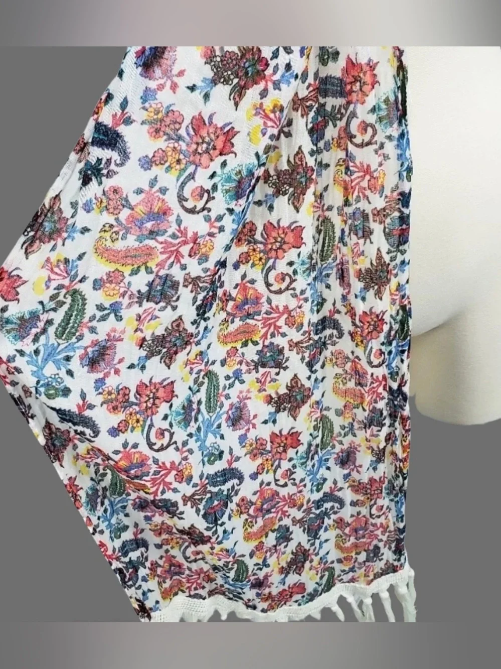 Boho Floral Scarf Womens Paisley Fringe Cottagecore Hippie Festival Gauze Wrap